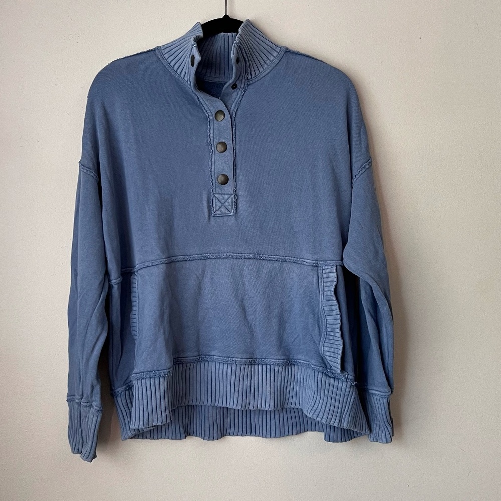 Aerie Blue Button Oversized Sweatshirt